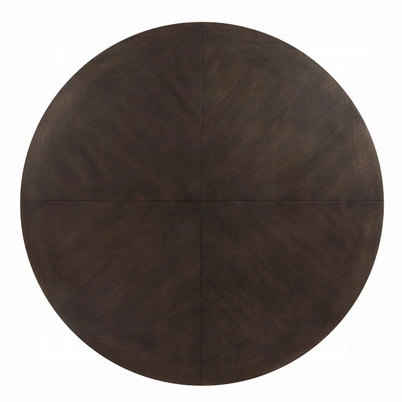 Tavolino rotondo, 60 pollici, legno marrone espresso, gambe a tre scanalature