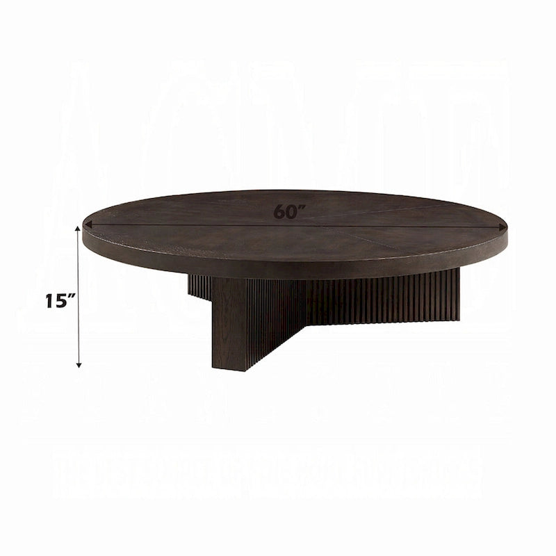 Tavolino rotondo, 60 pollici, legno marrone espresso, gambe a tre scanalature