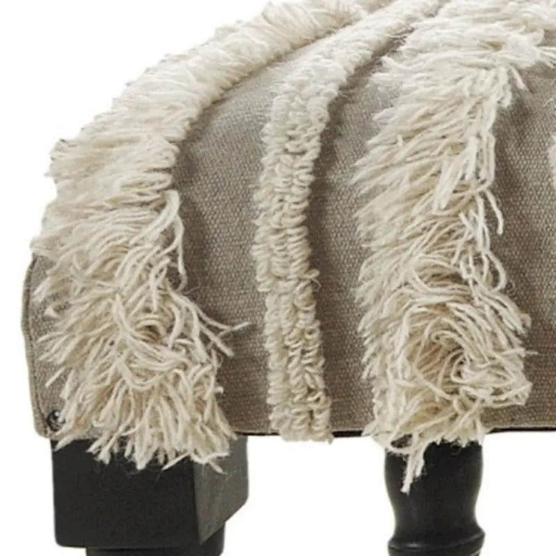 Panca imbottita a righe crema con gambe nere - 119 cm L