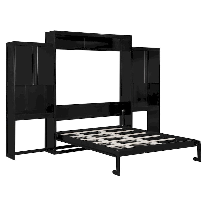 Letto a scomparsa Queen Size con scrivania, toeletta e armadietti, Espresso