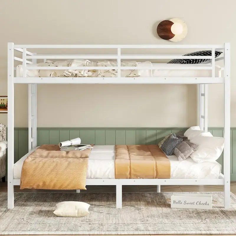 White Queen over Queen Metal Bunk Bed