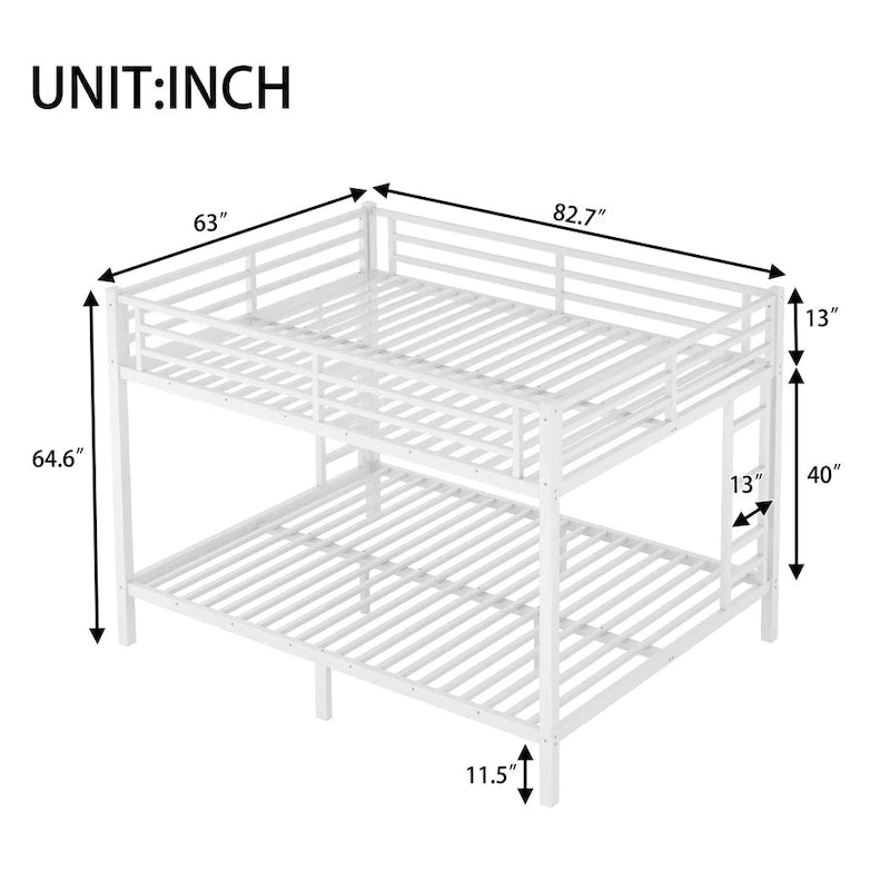 White Queen over Queen Metal Bunk Bed