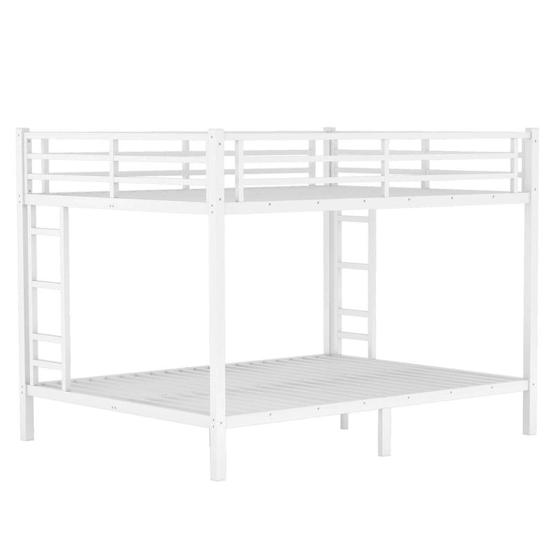 White Queen over Queen Metal Bunk Bed