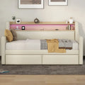 Letto a giorno matrimoniale imbottito beige/bianco con contenitore e LED