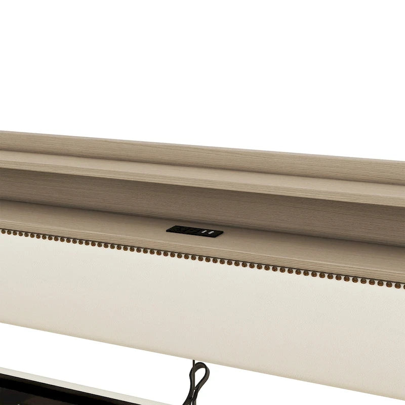 Letto a giorno matrimoniale imbottito beige/bianco con contenitore e LED