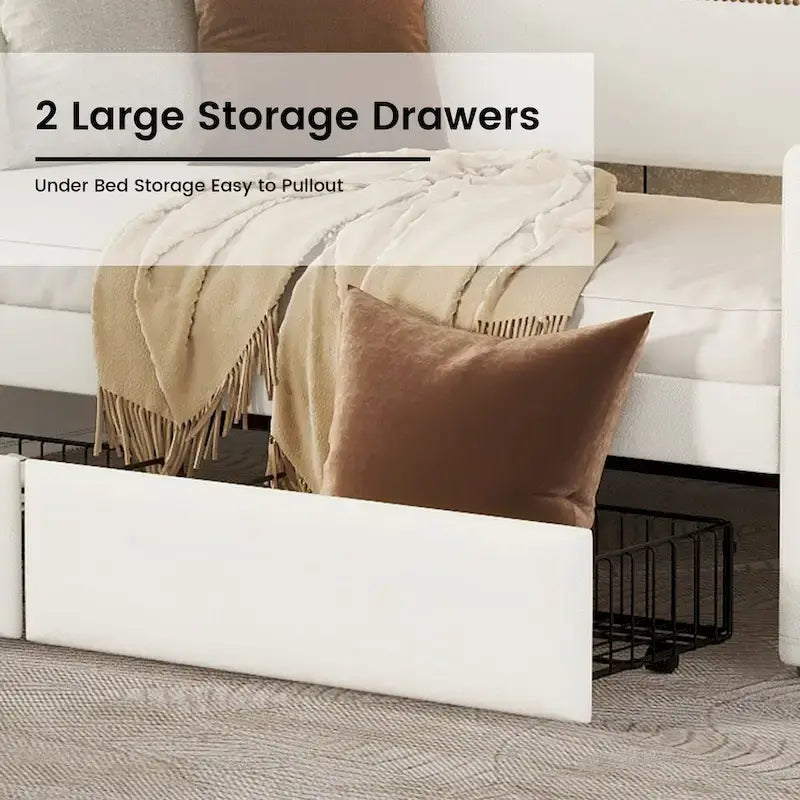 Letto a giorno matrimoniale imbottito beige/bianco con contenitore e LED