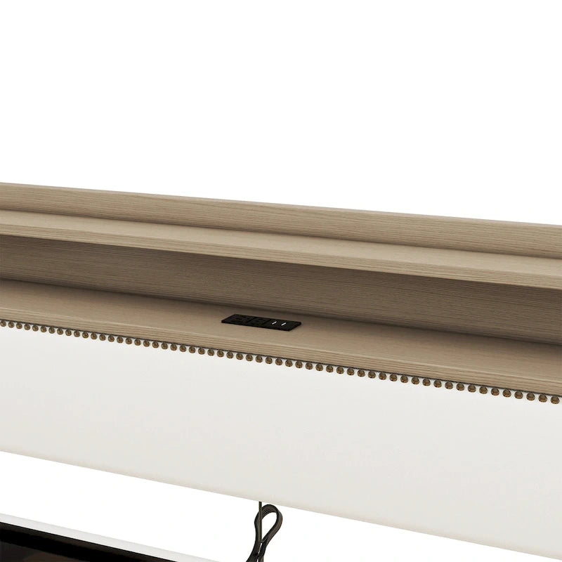 Letto a giorno matrimoniale imbottito beige/bianco con contenitore e LED
