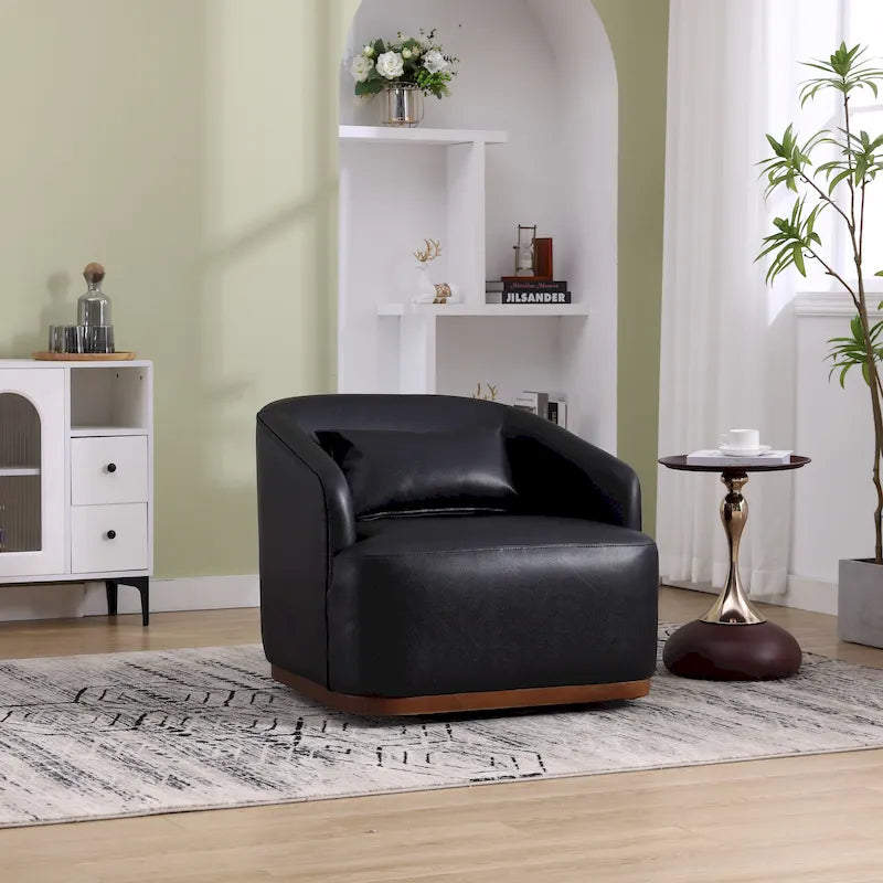 Poltrona moderna girevole a 360° in PU nero da 80 cm con base in metallo per soggiorno