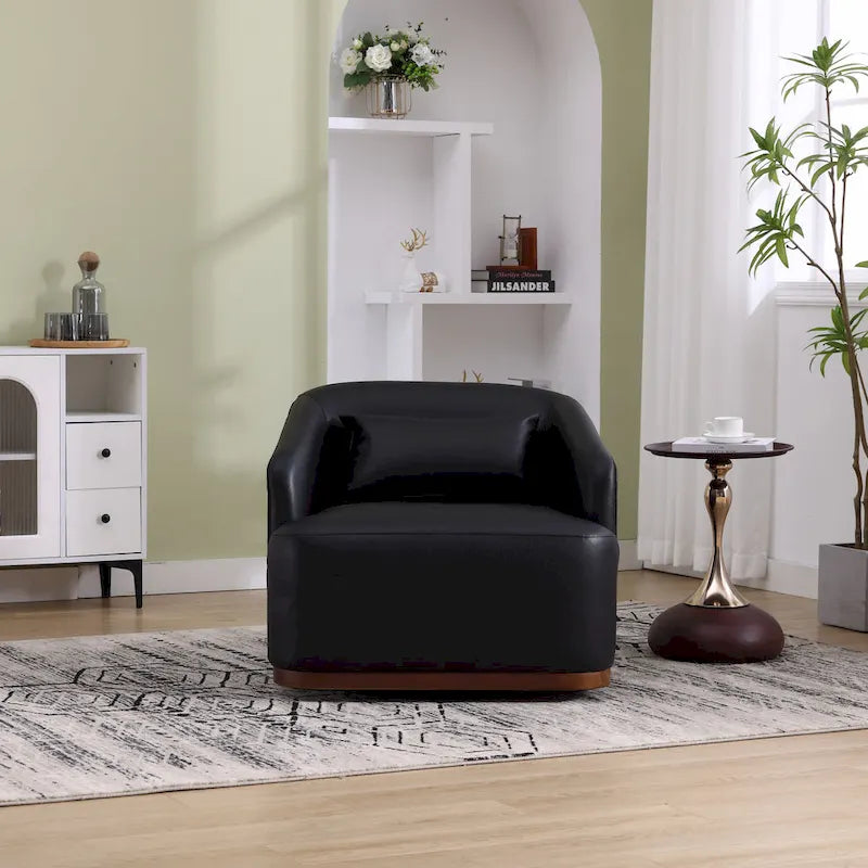 Poltrona moderna girevole a 360° in PU nero da 80 cm con base in metallo per soggiorno