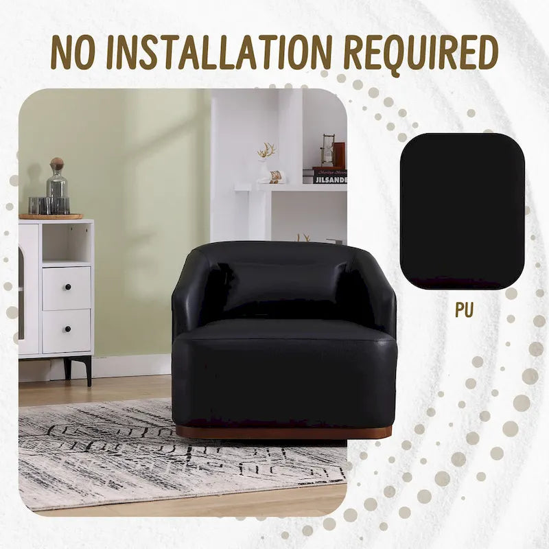 Poltrona moderna girevole a 360° in PU nero da 80 cm con base in metallo per soggiorno
