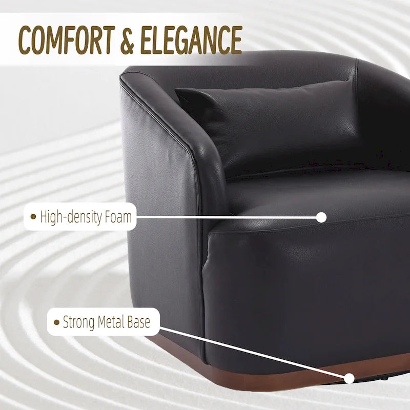 Poltrona moderna girevole a 360° in PU nero da 80 cm con base in metallo per soggiorno
