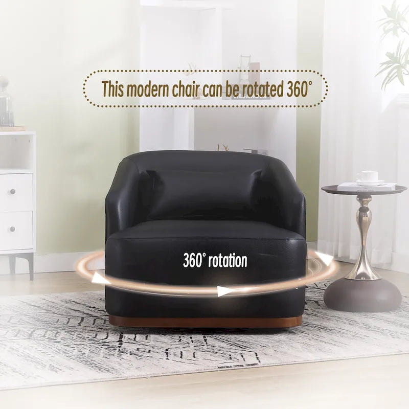 Poltrona moderna girevole a 360° in PU nero da 80 cm con base in metallo per soggiorno