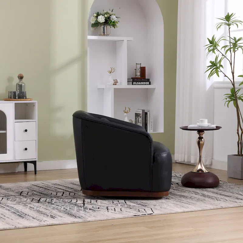Poltrona moderna girevole a 360° in PU nero da 80 cm con base in metallo per soggiorno