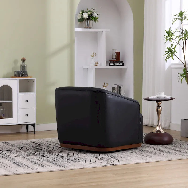 Poltrona moderna girevole a 360° in PU nero da 80 cm con base in metallo per soggiorno