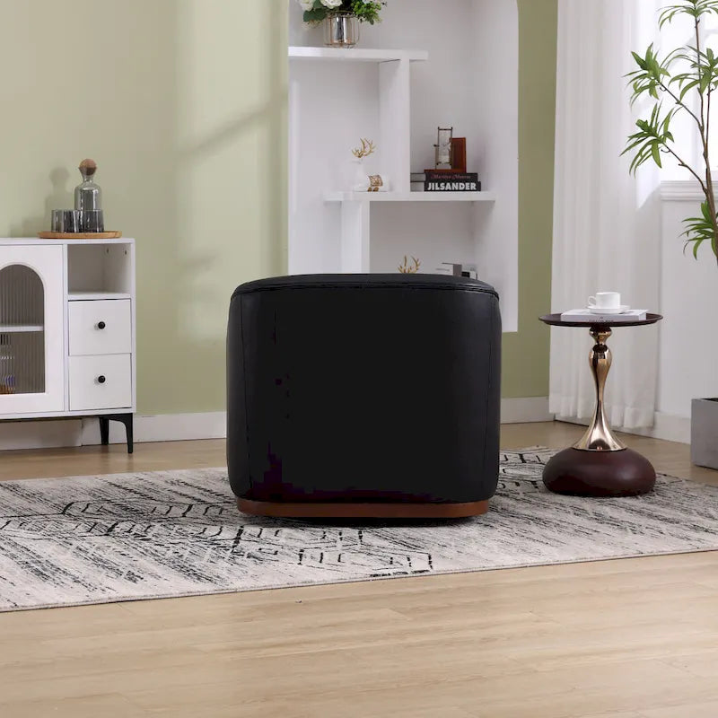 Poltrona moderna girevole a 360° in PU nero da 80 cm con base in metallo per soggiorno
