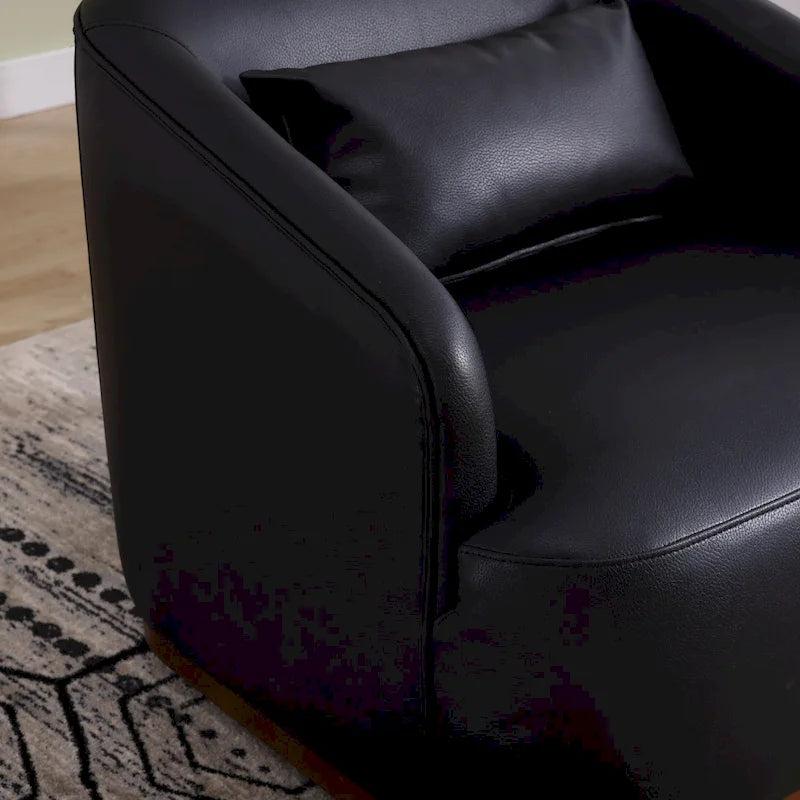 Poltrona moderna girevole a 360° in PU nero da 80 cm con base in metallo per soggiorno