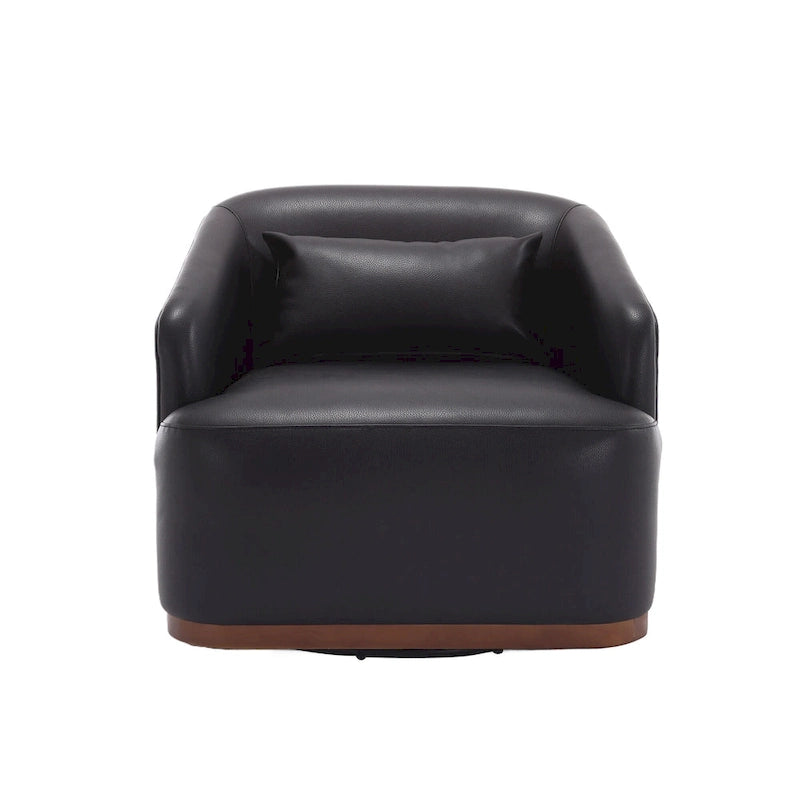 Poltrona moderna girevole a 360° in PU nero da 80 cm con base in metallo per soggiorno