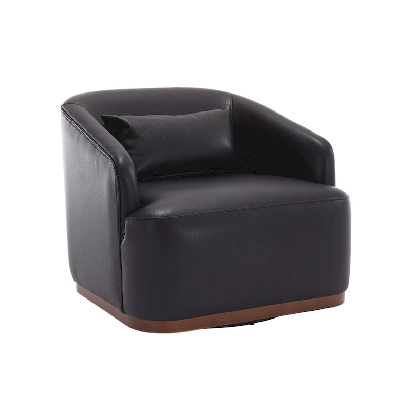 Poltrona moderna girevole a 360° in PU nero da 80 cm con base in metallo per soggiorno