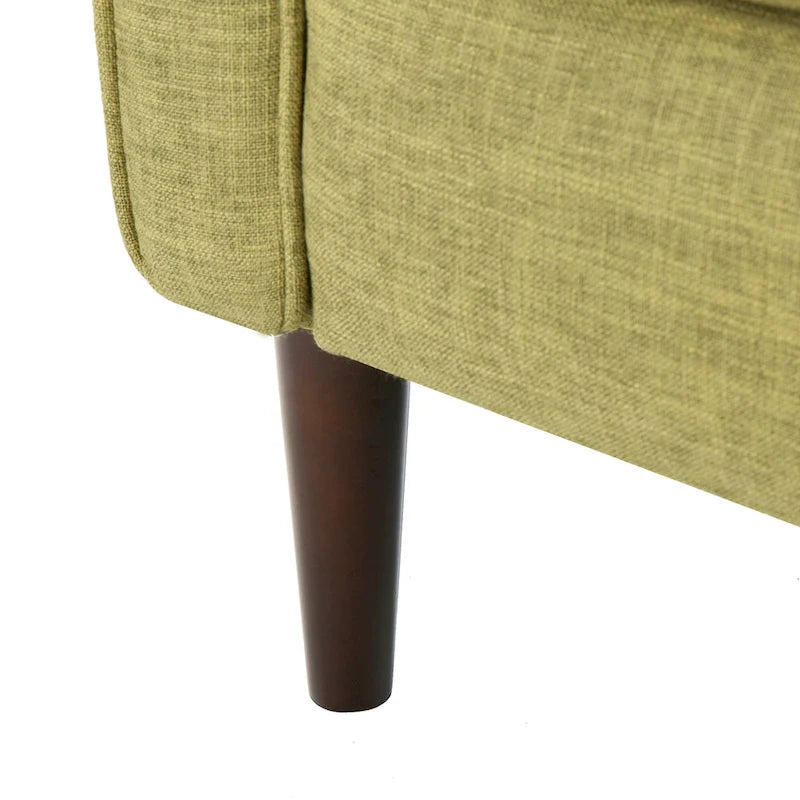 Poltrona reclinabile Mid-Century con poggiapiedi, rivestimento in tessuto verde, schienale capitonné, gambe in legno di faggio