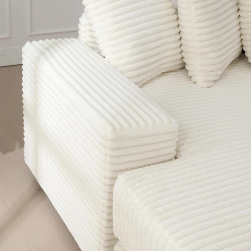 Divano componibile a L in velluto a coste beige 111 con chaise longue sinistra di grandi dimensioni