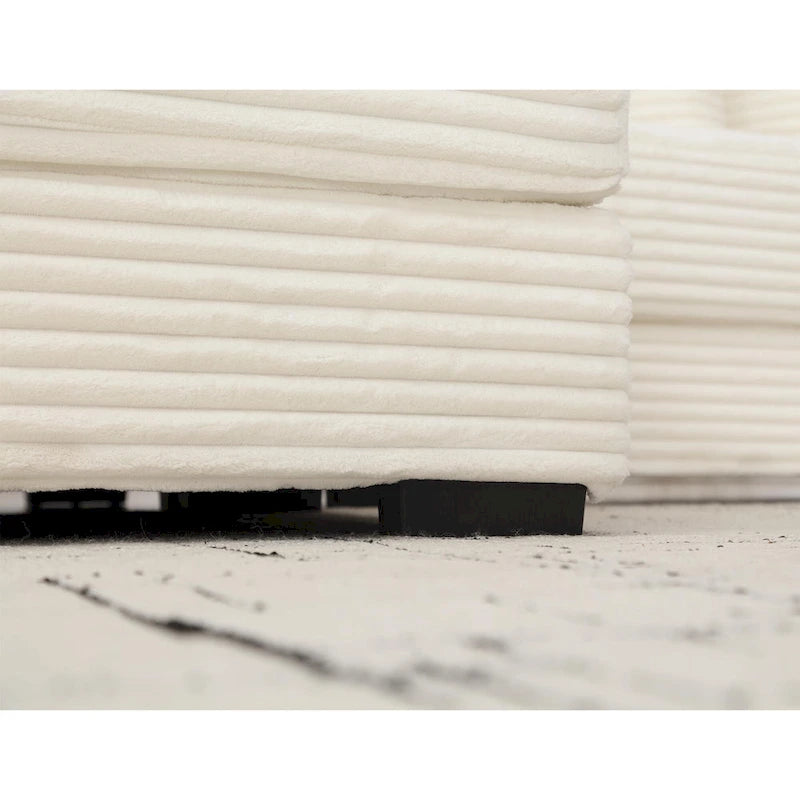 Divano componibile a L in velluto a coste beige 111 con chaise longue sinistra di grandi dimensioni