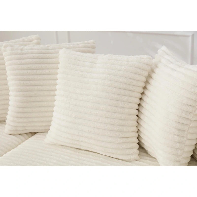 Divano componibile a L in velluto a coste beige 111 con chaise longue sinistra di grandi dimensioni