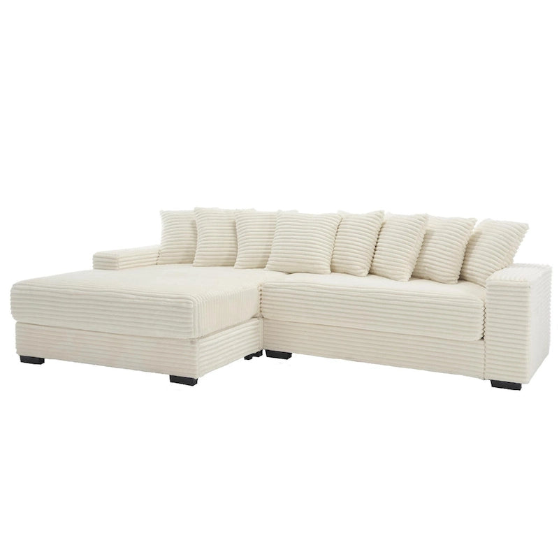 Divano componibile a L in velluto a coste beige 111 con chaise longue sinistra di grandi dimensioni