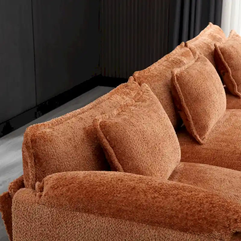 Divano componibile a 4 posti a L Arancione 112,2 cm in tessuto Bouclé moderno con cuscini e braccioli rimovibili