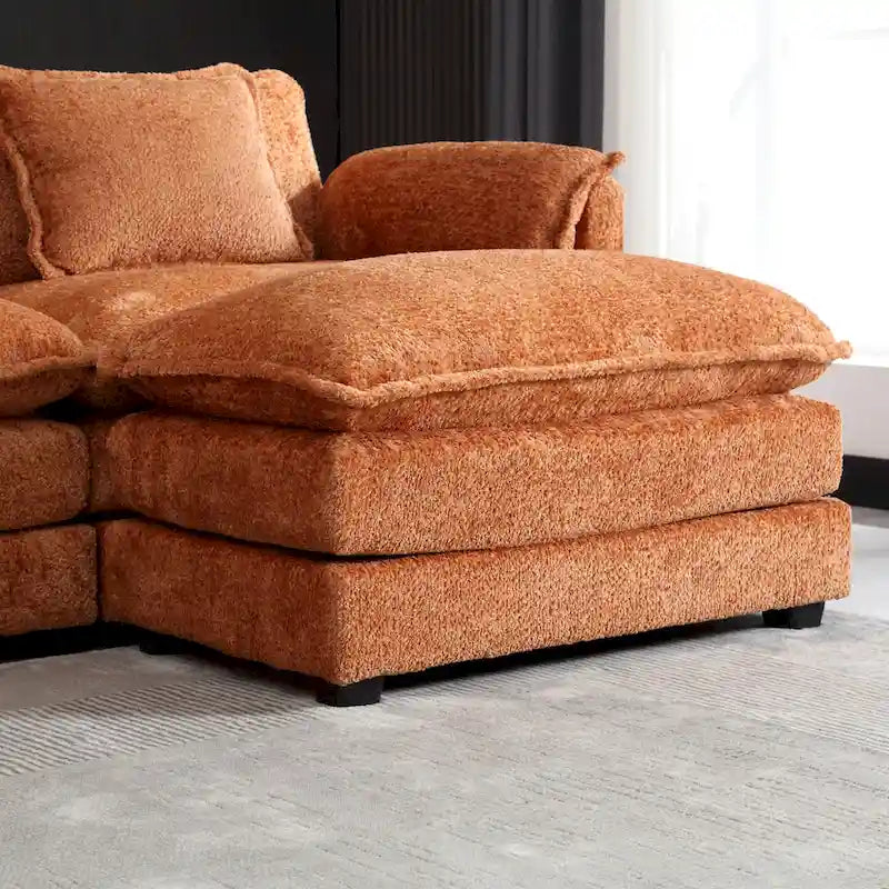 Divano componibile a 4 posti a L Arancione 112,2 cm in tessuto Bouclé moderno con cuscini e braccioli rimovibili