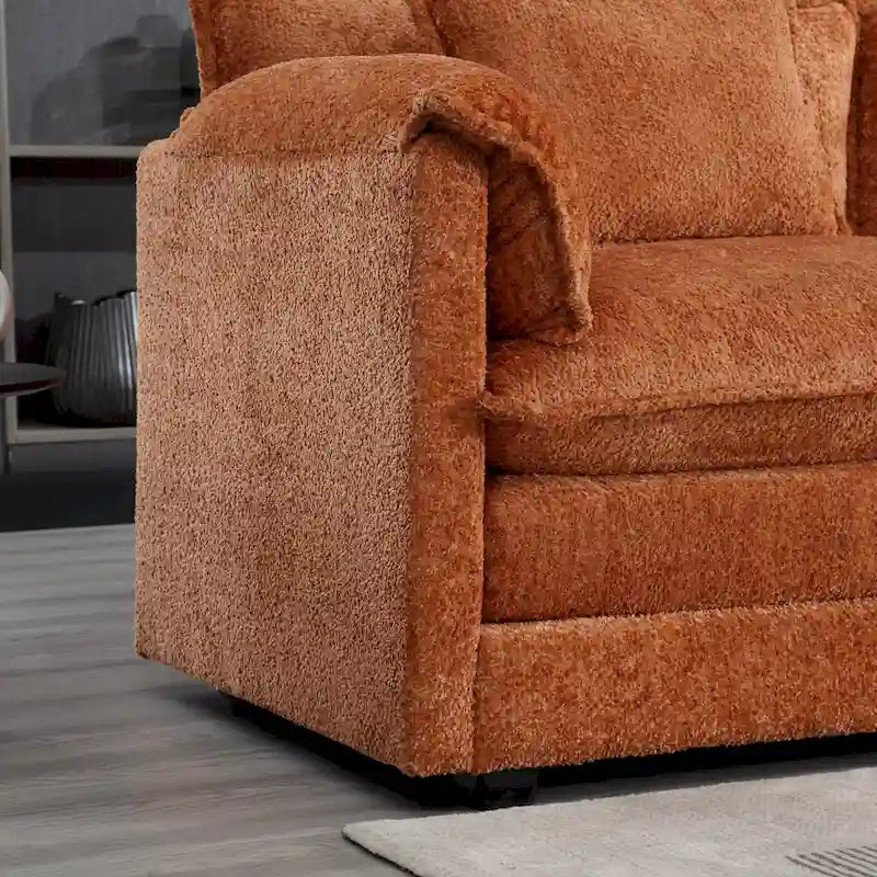 Divano componibile a 4 posti a L Arancione 112,2 cm in tessuto Bouclé moderno con cuscini e braccioli rimovibili