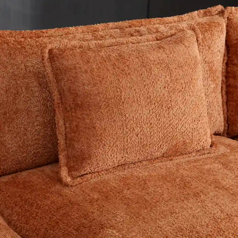 Divano componibile a 4 posti a L Arancione 112,2 cm in tessuto Bouclé moderno con cuscini e braccioli rimovibili