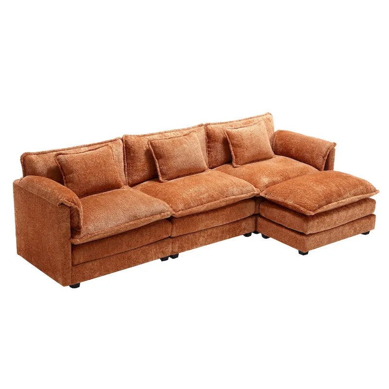 Divano componibile a 4 posti a L Arancione 112,2 cm in tessuto Bouclé moderno con cuscini e braccioli rimovibili
