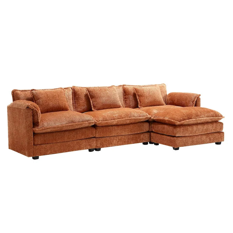 Divano componibile a 4 posti a L Arancione 112,2 cm in tessuto Bouclé moderno con cuscini e braccioli rimovibili