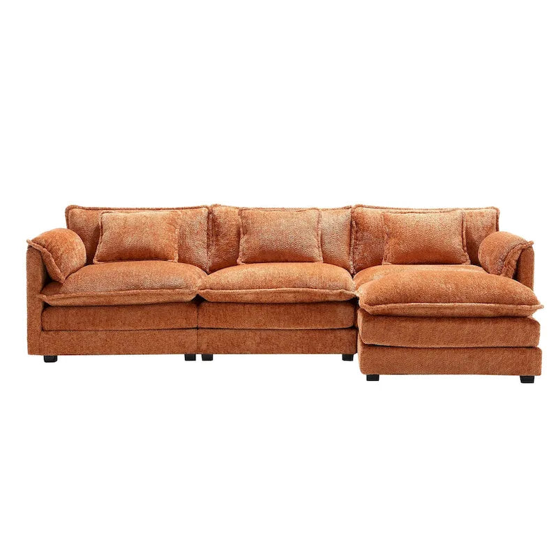 Divano componibile a 4 posti a L Arancione 112,2 cm in tessuto Bouclé moderno con cuscini e braccioli rimovibili