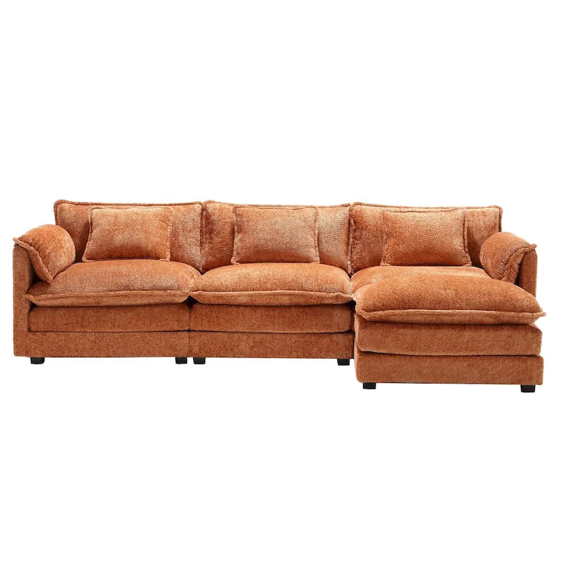 Divano componibile a 4 posti a L Arancione 112,2 cm in tessuto Bouclé moderno con cuscini e braccioli rimovibili