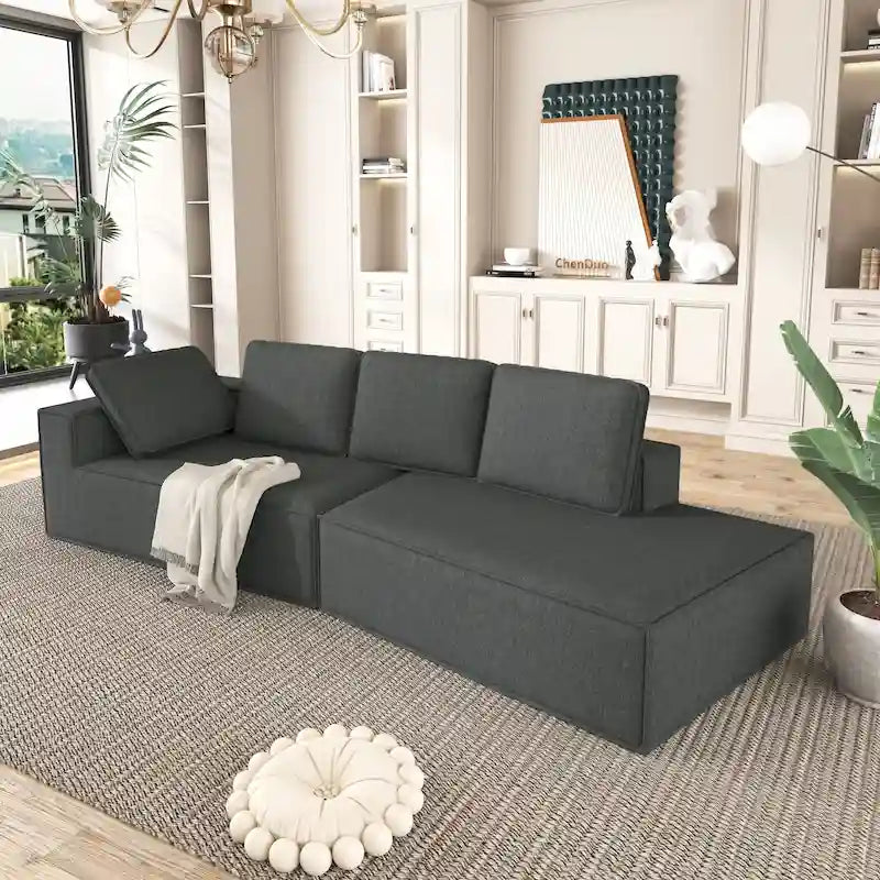 Divano letto chaise longue grigio 125, moderno a 4 posti per il relax in salotto, per interni