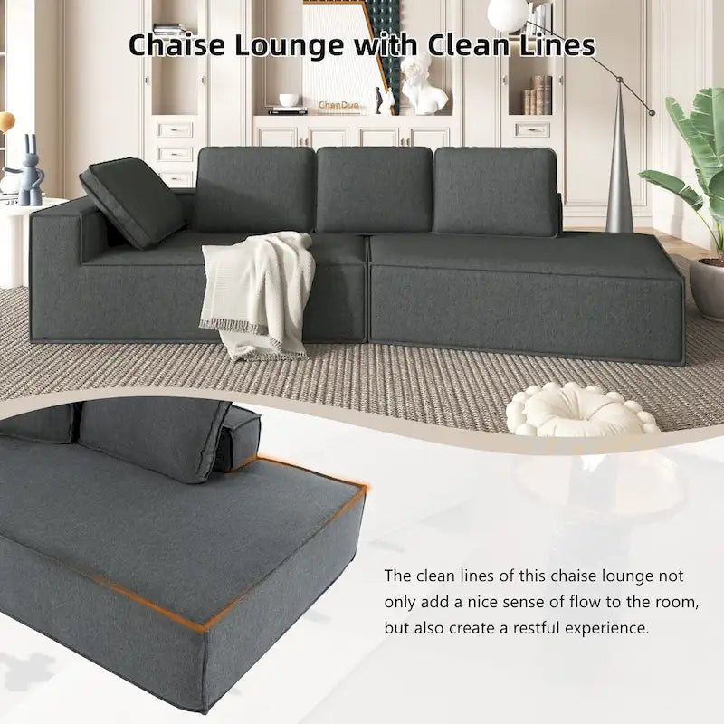 Divano letto chaise longue grigio 125, moderno a 4 posti per il relax in salotto, per interni