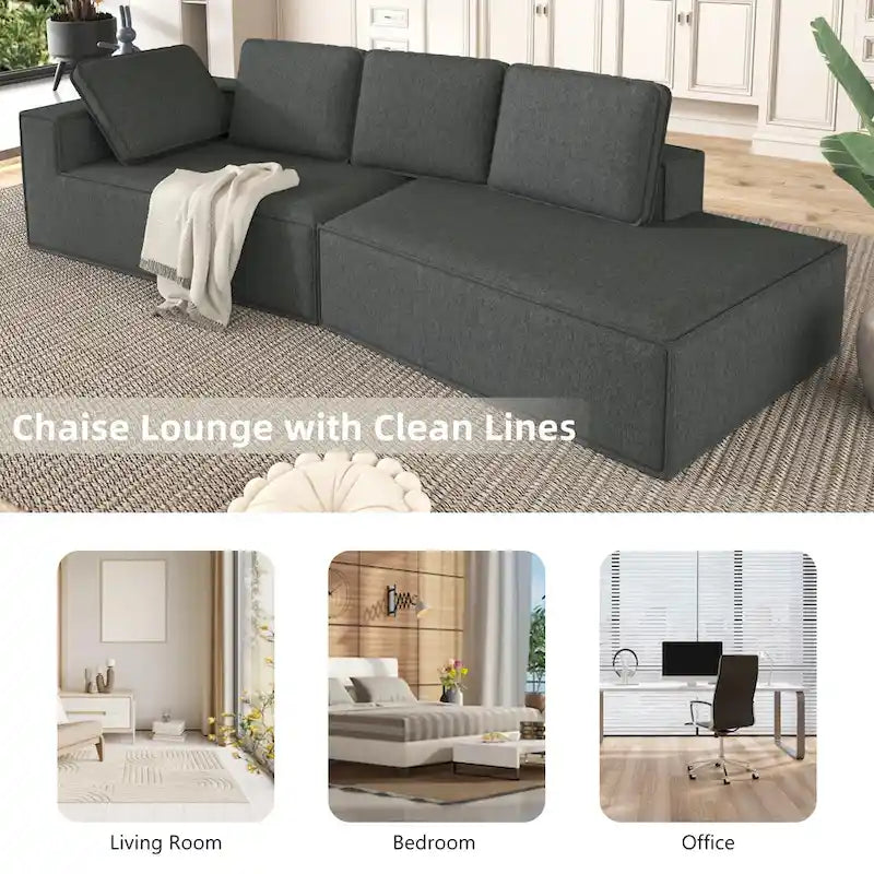 Divano letto chaise longue grigio 125, moderno a 4 posti per il relax in salotto, per interni