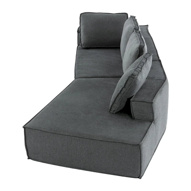 Divano letto chaise longue grigio 125, moderno a 4 posti per il relax in salotto, per interni