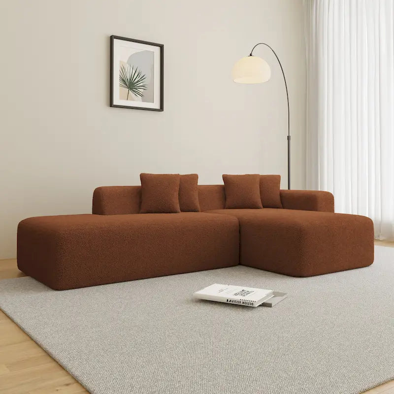 105.51 Divano componibile moderno a L con 5 posti e chaise longue, in morbido tessuto Sherpa "lana d'agnello"