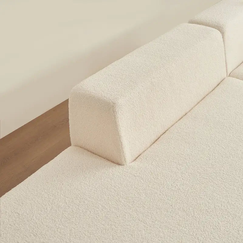 105.51 Divano componibile moderno a L con 5 posti e chaise longue, in morbido tessuto Sherpa "lana d'agnello"