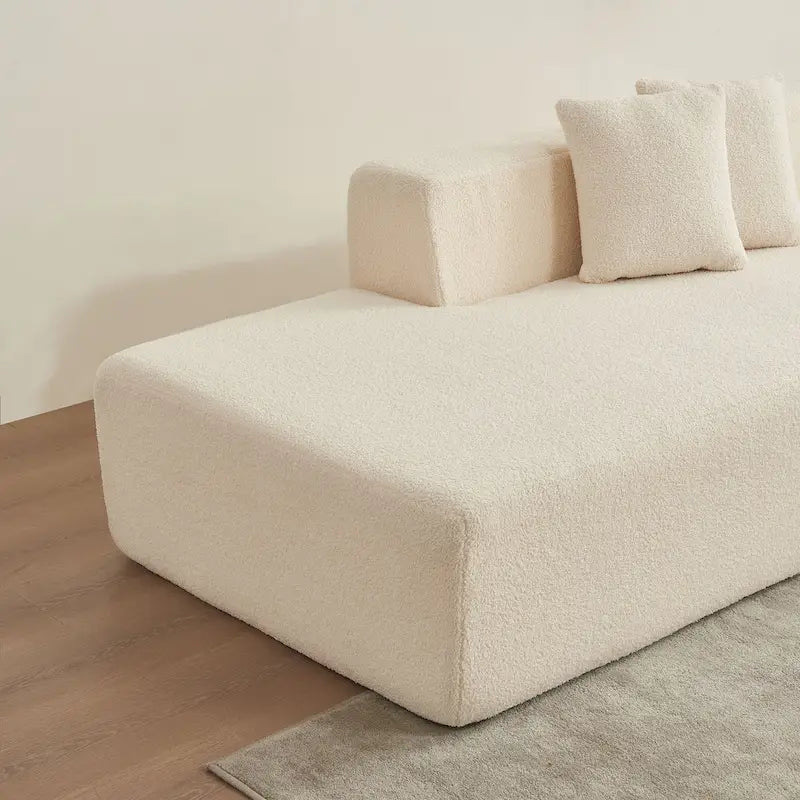 105.51 Divano componibile moderno a L con 5 posti e chaise longue, in morbido tessuto Sherpa "lana d'agnello"