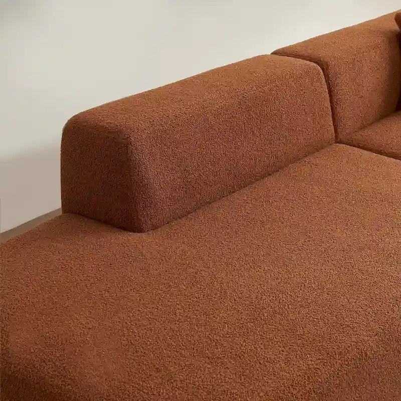 105.51 Divano componibile moderno a L con 5 posti e chaise longue, in morbido tessuto Sherpa "lana d'agnello"