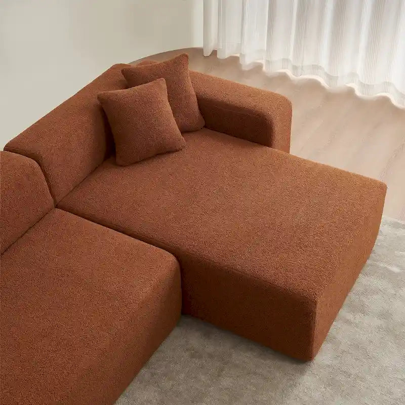 105.51 Divano componibile moderno a L con 5 posti e chaise longue, in morbido tessuto Sherpa "lana d'agnello"
