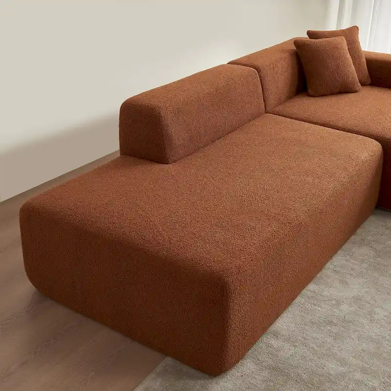 105.51 Divano componibile moderno a L con 5 posti e chaise longue, in morbido tessuto Sherpa "lana d'agnello"