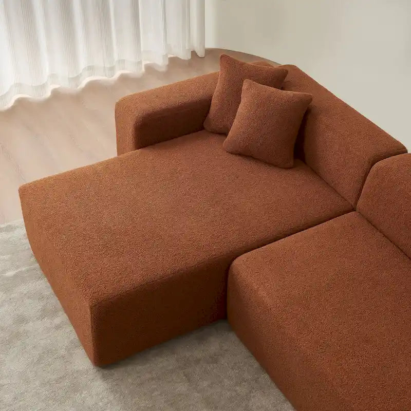 105.51 Divano componibile moderno a L con 5 posti e chaise longue, in morbido tessuto Sherpa "lana d'agnello"