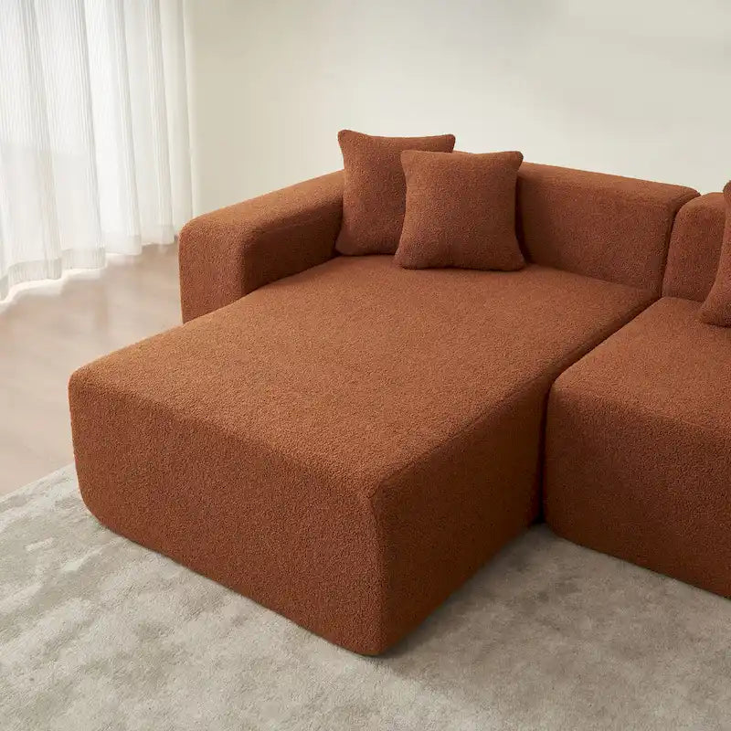 105.51 Divano componibile moderno a L con 5 posti e chaise longue, in morbido tessuto Sherpa "lana d'agnello"