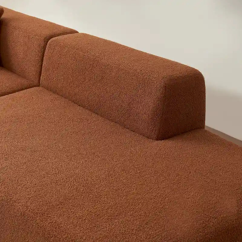 105.51 Divano componibile moderno a L con 5 posti e chaise longue, in morbido tessuto Sherpa "lana d'agnello"