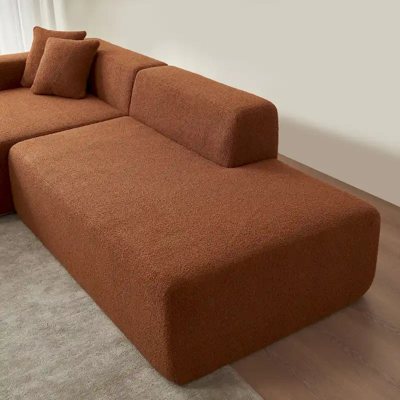 105.51 Divano componibile moderno a L con 5 posti e chaise longue, in morbido tessuto Sherpa "lana d'agnello"