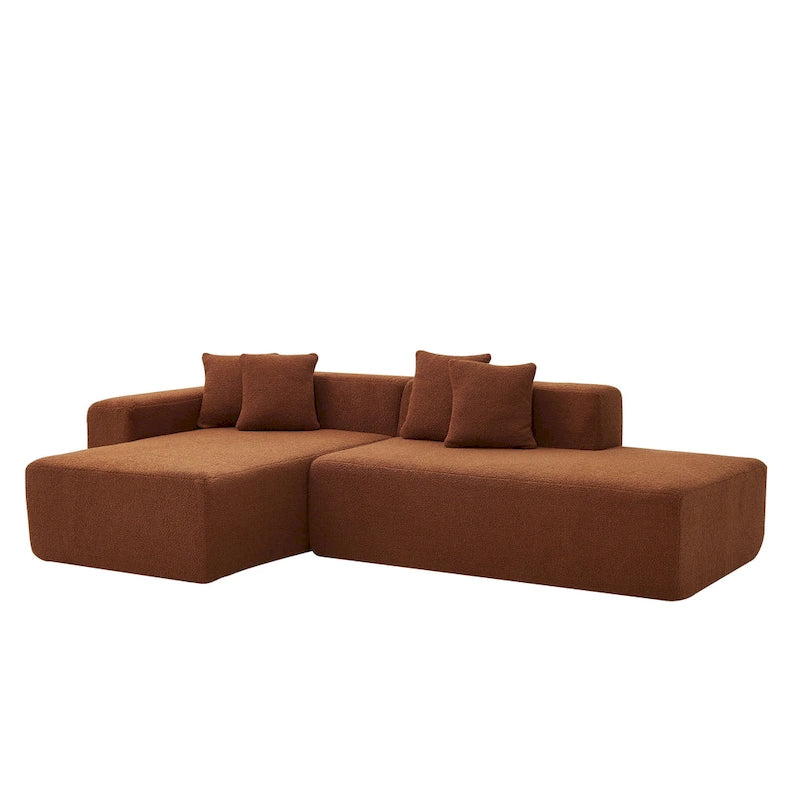 105.51 Divano componibile moderno a L con 5 posti e chaise longue, in morbido tessuto Sherpa "lana d'agnello"
